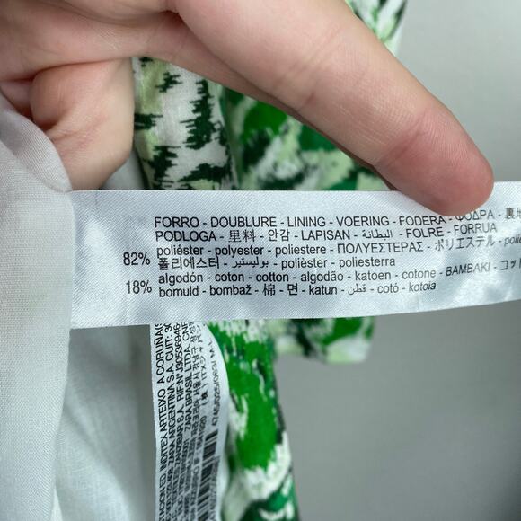 ZARA Linen Blend Green Paisley Print Tie Front Kimono Size Large Beach Resort - Picture 6 of 7